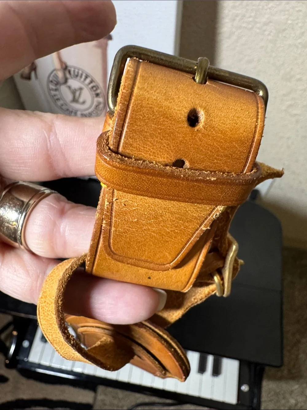 Louis Vuitton Original Brown Leather  Luggage Tag & Poignet Set